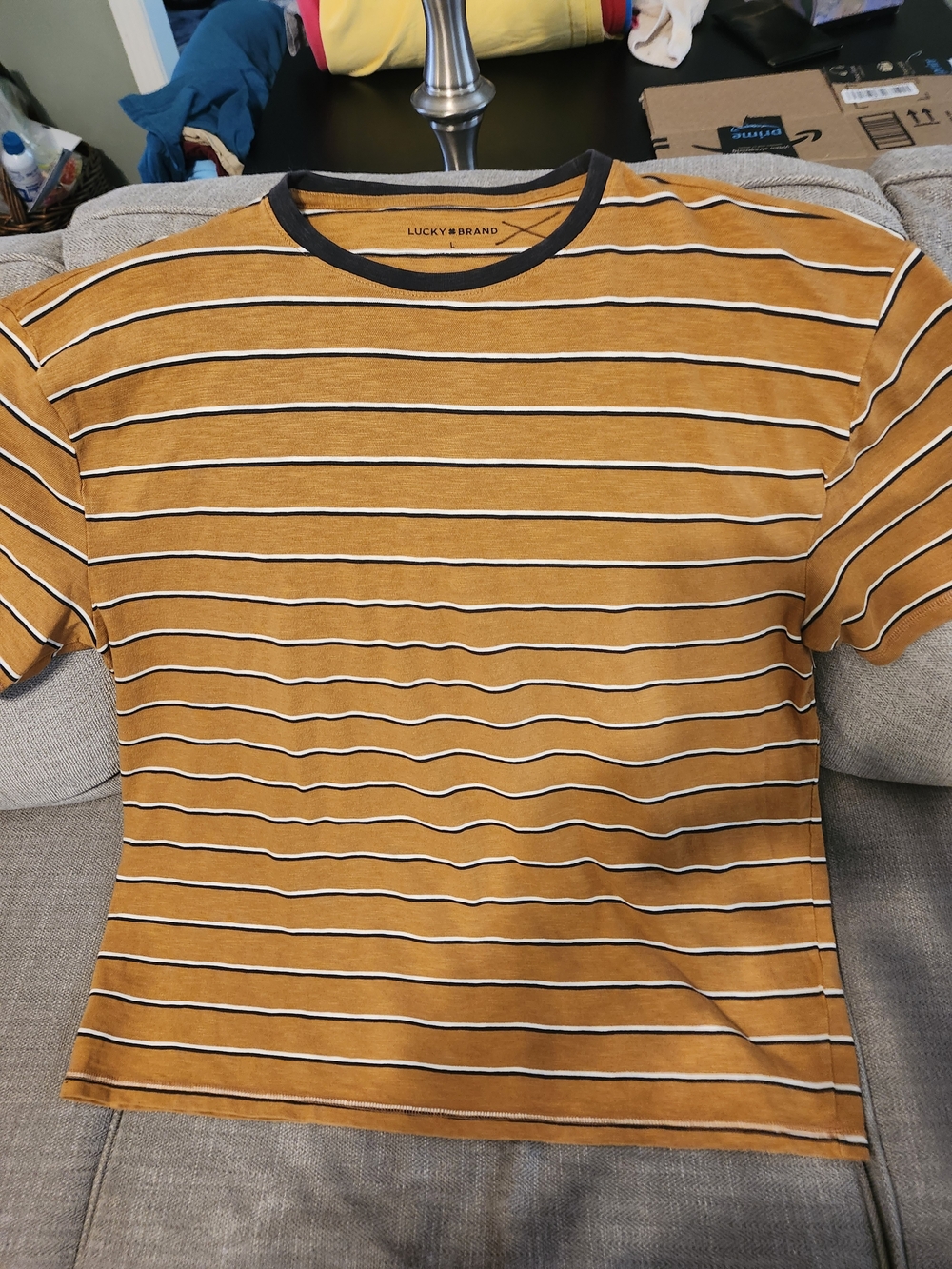 Lucky Brand Mustard Yellow Striped Short-Sleeve Tee